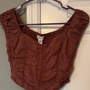 Japna Rust Crop Top with Ruched Front and Wide Straps